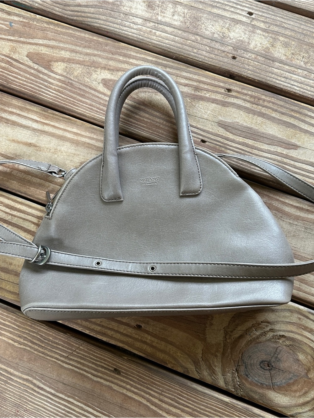 Matt & Nat Vegan Leather Dome Satchel Crossbody Bag Taupe Gray Minimalist Purse